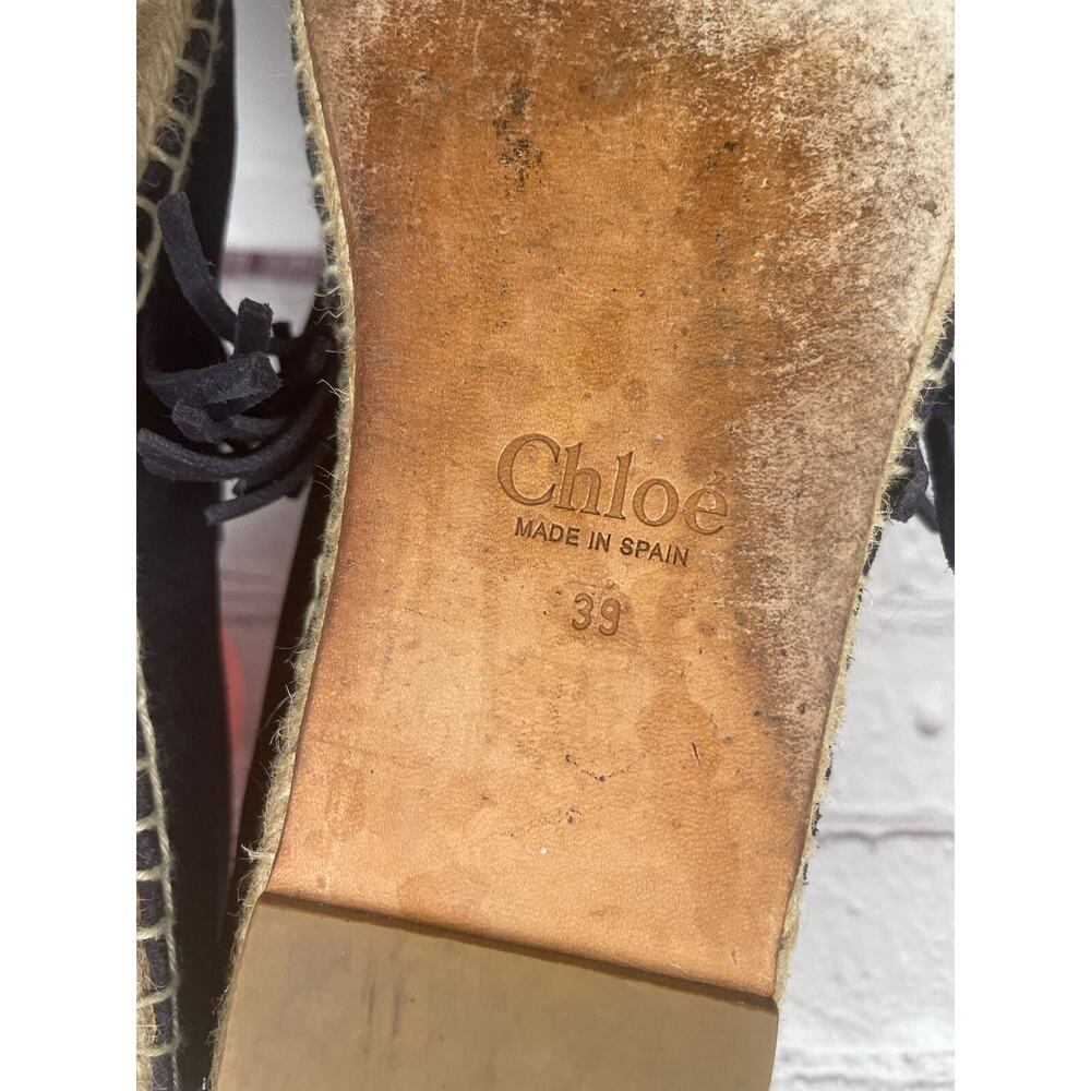 Chloe Womens Suede Fringe Trim Platform Espadrilles Black Size 8.5 US 39EU - Picture 6 of 12